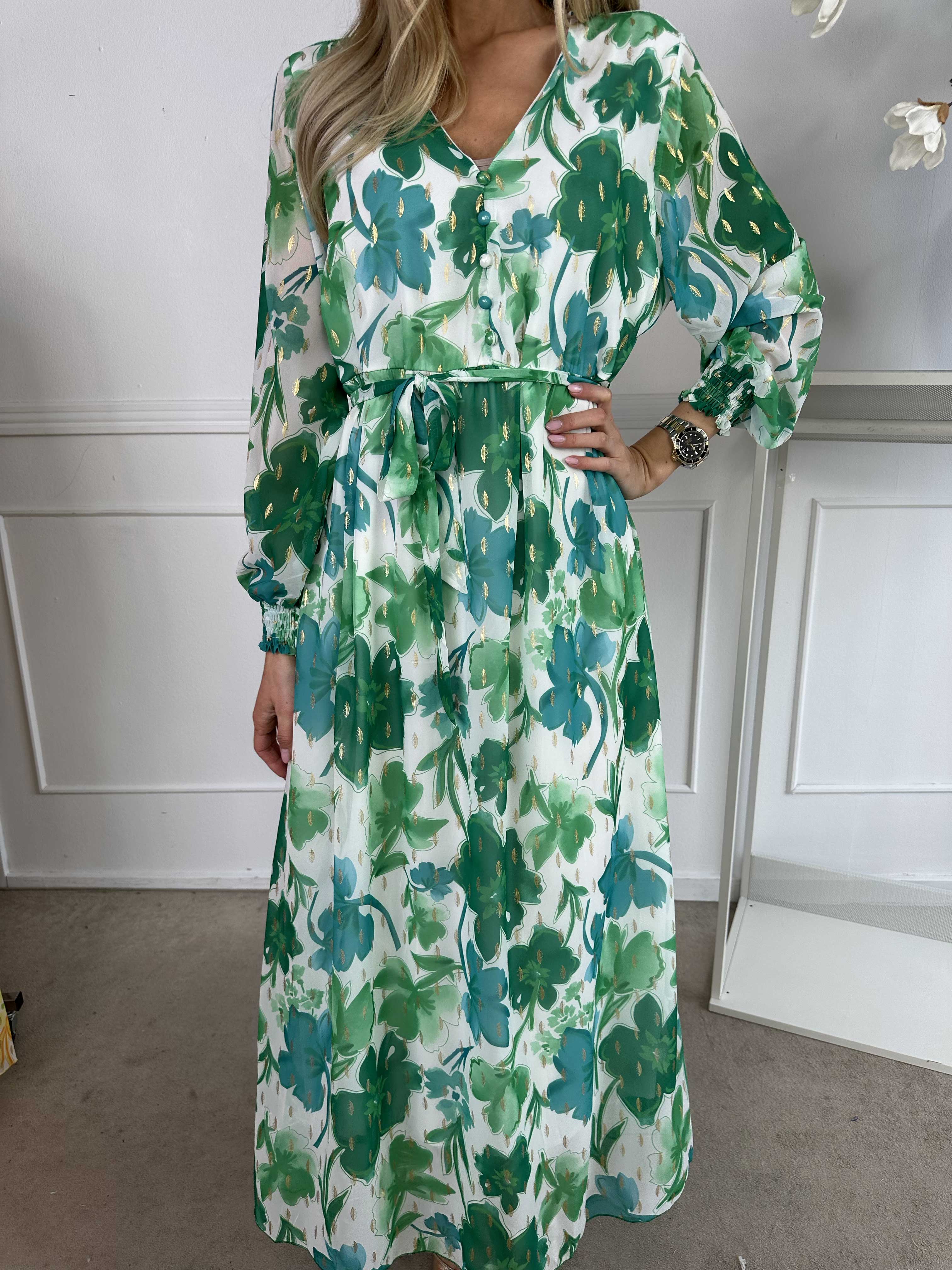 Mika - Sød sommerkjole i chiffon med guld dutter